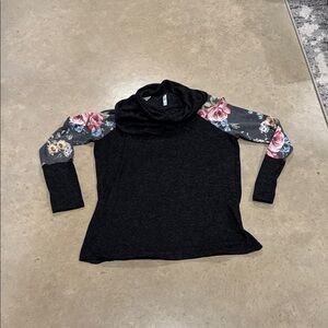 Acting Pro Black Top with Floral Sleeves